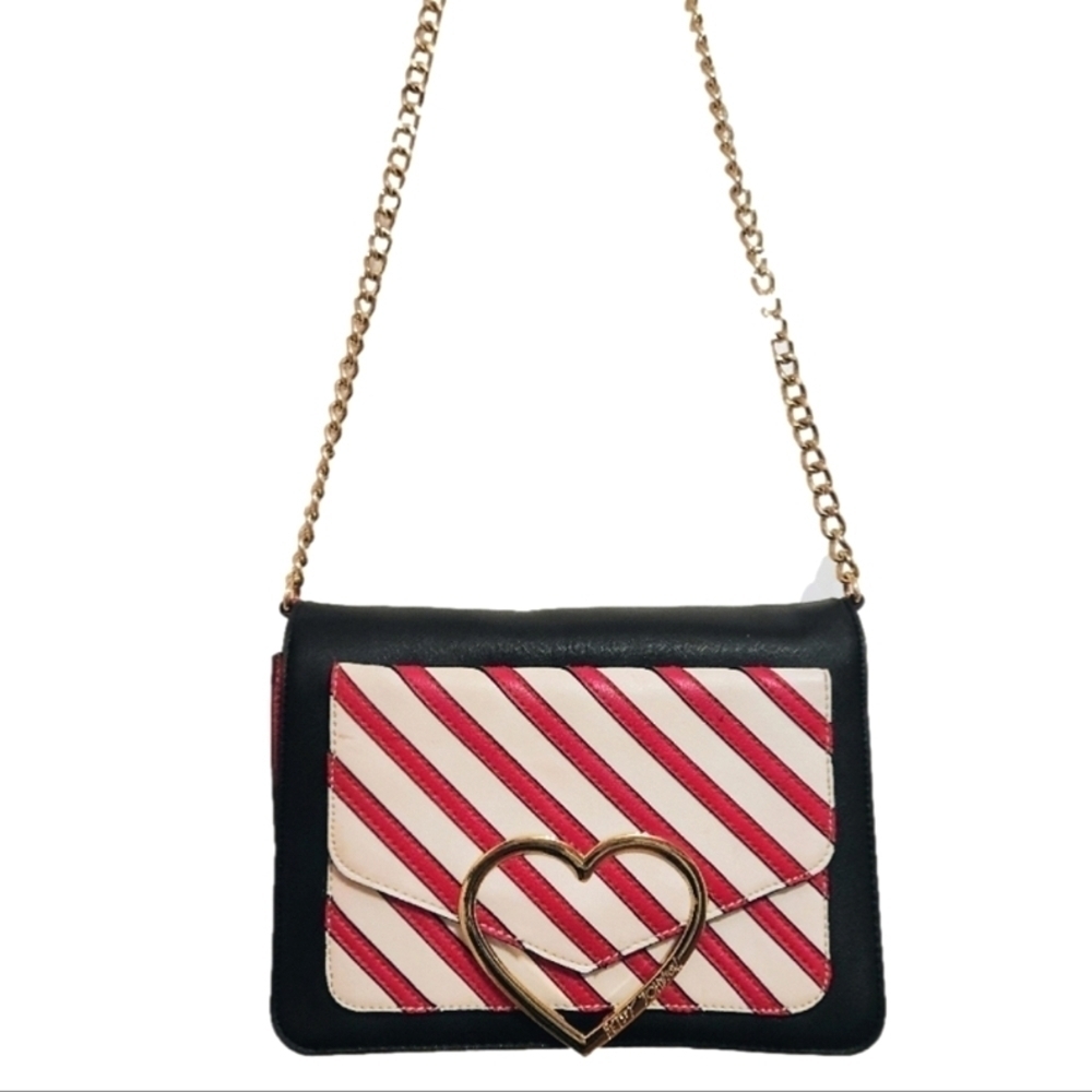 ❗️SOLD❗Betsey Johnson | Diagonal Stripe Front Pocket Foldover Flap Crossbody Bag - Picture 1 of 12